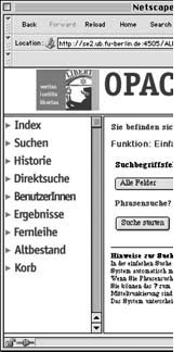 Bildschirmfoto des Online-Katalogs OPAC (1999)