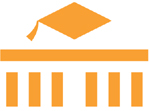 Logo des Studierendenwerks: orangenes stilisiertes Brandenburger Tor mit Doktorhut