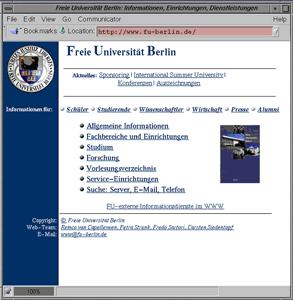 Bildschirmfoto: Die Webseite der FU 1998