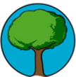 Logo Klimabaum: gezeichneter Baum auf rundem blauen Hintergrund