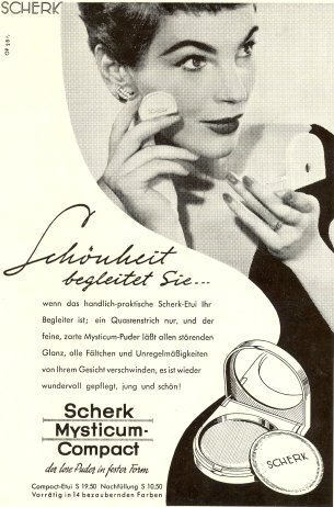 Foto: Werbung für Puder der Firma Scherk